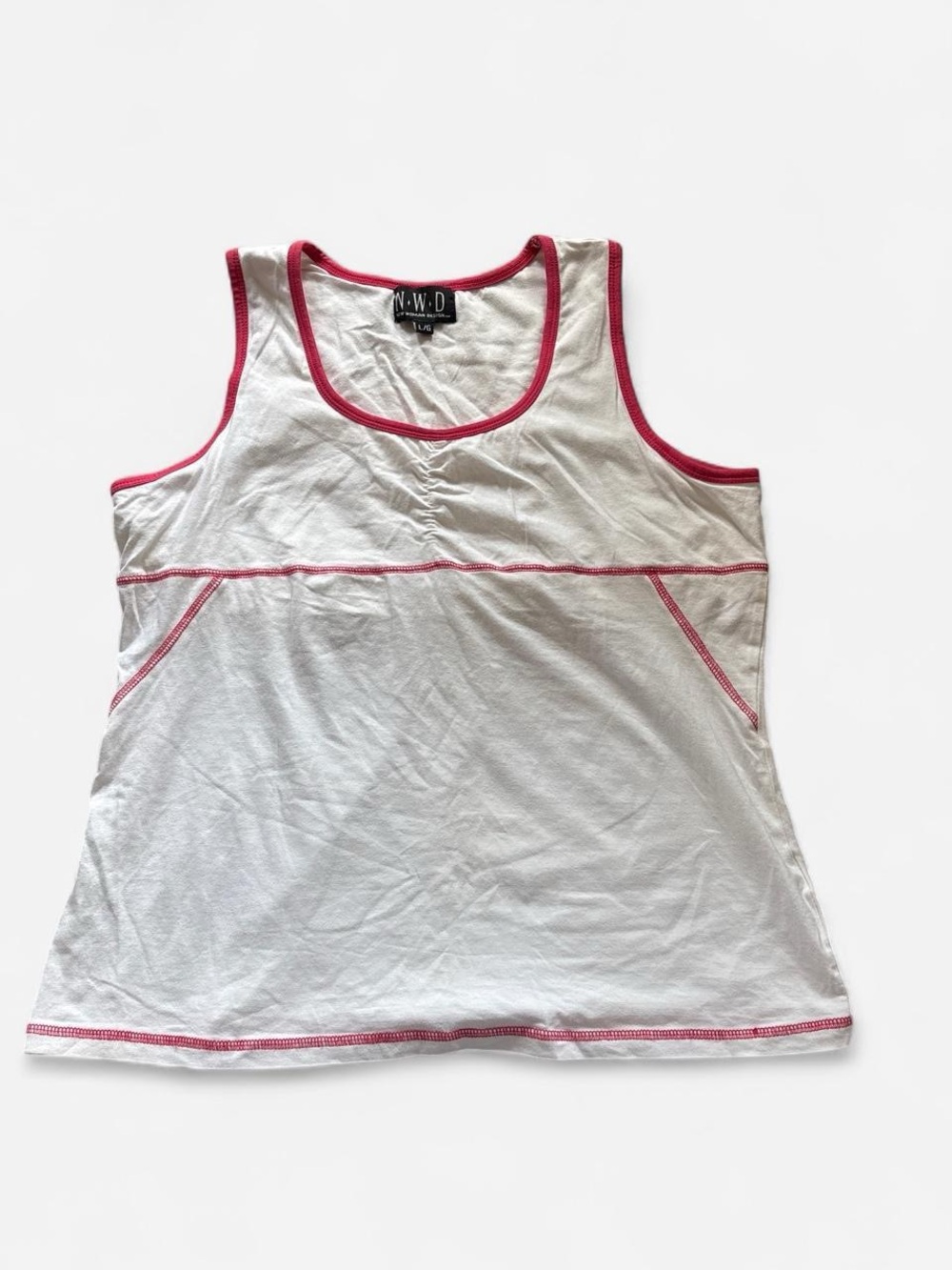 Vintage Y2K NWD New Woman Design White Tank Top Pink Contrast Stitch